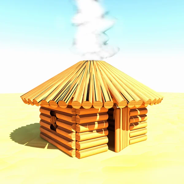 Houten hut, 3d — Stockfoto