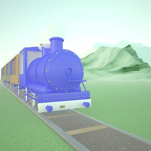 Blue locomotive of steam train — Stock Photo, Image
