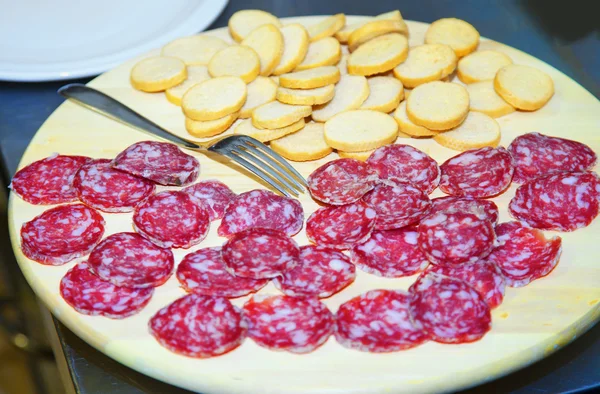 Salami and bread — Stock Photo, Image