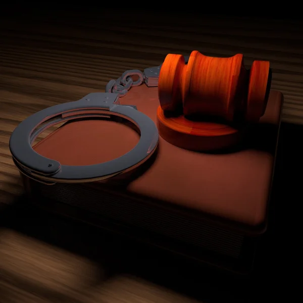 Handcuffs, gavel and book — Stock Photo, Image