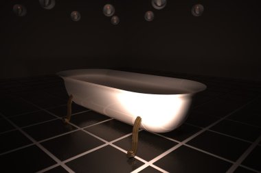 Beyaz 1küvet karanlık banyoda