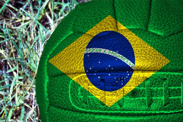 Brazil flag over vintage football — Stock Photo, Image