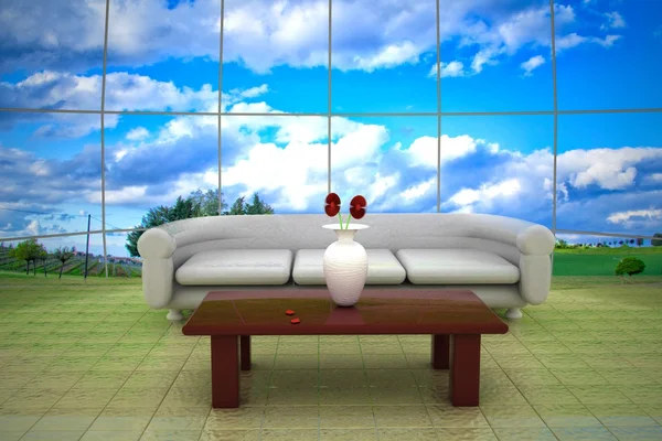 Clouds on the back of glass wall — Stock Photo, Image