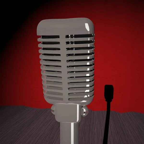 Old Style Microphone Stage Close Rendering — Stock Photo, Image