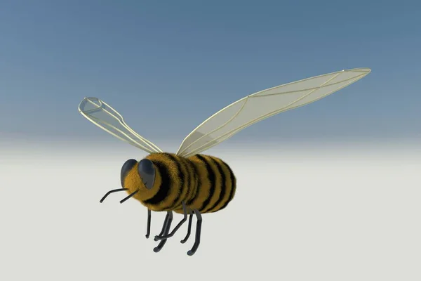 Пчела Летит Воздухе Синим Небом Спине Рендеринг — стоковое фото