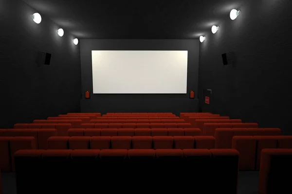 Cinema room with blank screen, 3d rendering