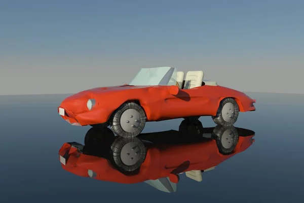 Red Sports Car Reflecting Background Rendering — Stock Photo, Image