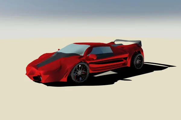 Red Sports Car Heavy Sun Rendering — Stock Photo, Image