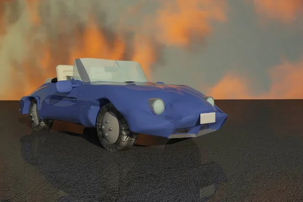 曇り空の下で青いスポーツカー 3Dレンダリング — ストック写真