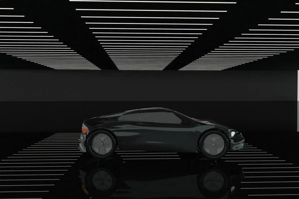 Coche Negro Garaje Renderizado — Foto de Stock