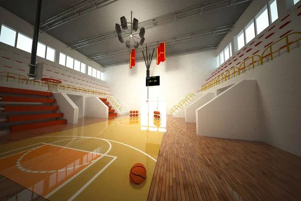 天然光 3Dレンダリング付きバスケットボールドームフィールド — ストック写真