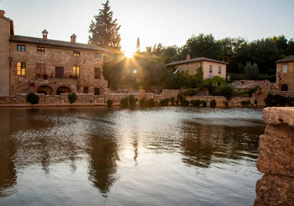 Sunset Light Water Small Town Horizontal Image — Stock Photo, Image