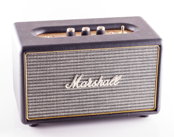 DECEMBER 12, 2015: Marshall amp over white. Marshall Amplification is one of leading worldwide brand in sound amplification and musical instruments.