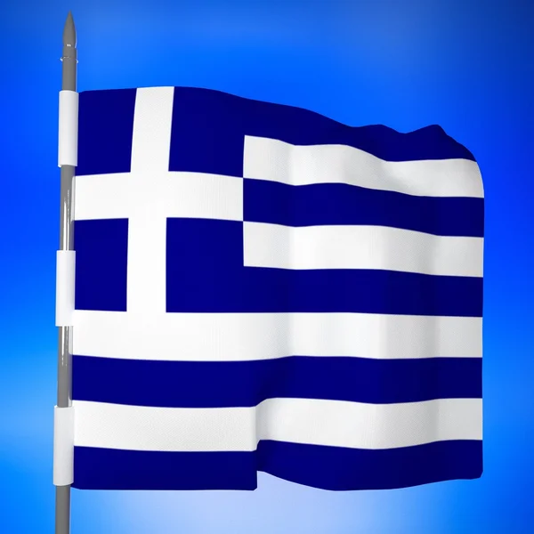 Grécia bandeira sobre o céu azul — Fotografia de Stock