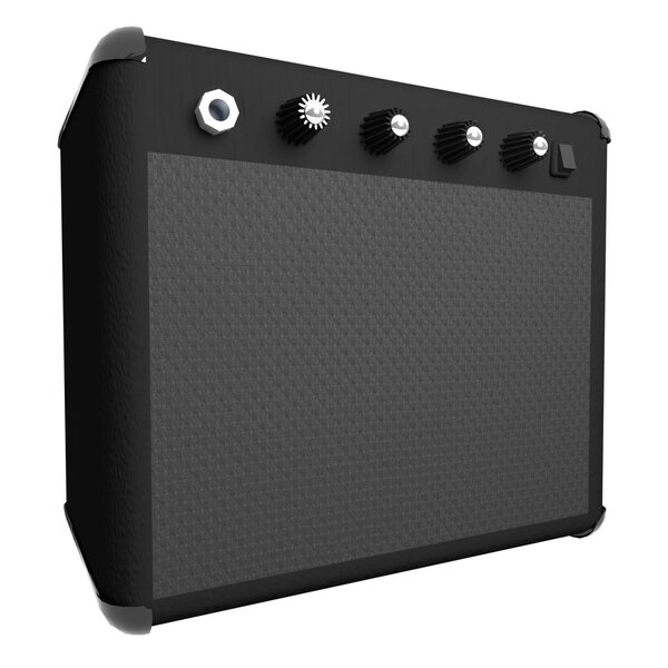 Black amp for guitar, isolated over white, 3d render