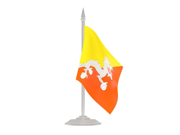 不丹与旗杆的旗帜。3d 渲染 — 图库照片