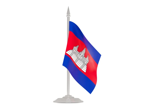 Flagge Kambodschas mit Fahnenmast. 3D-Darstellung — Stockfoto