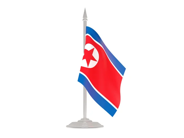 Vlag van Noord-korea met vlaggenmast. 3D render — Stockfoto