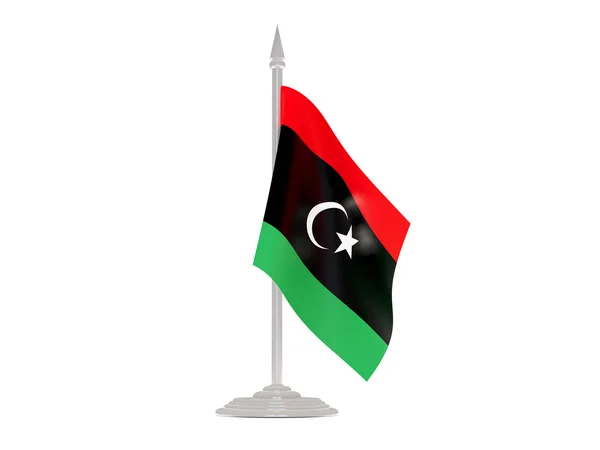 Σημαία της Λιβύης με κοντάρι σημαίας. 3D καθιστούν — Φωτογραφία Αρχείου