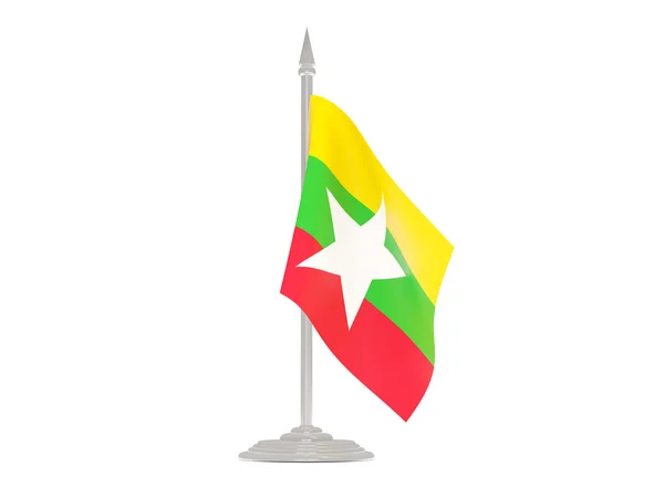Flaga myanmar z masztem. renderowania 3D — Zdjęcie stockowe