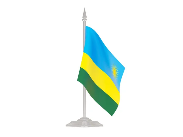 Ruanda bayrağı bayrak direği ile. 3D render — Stok fotoğraf