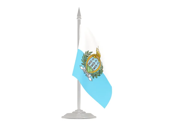 Bandeira de São Marinho com mastro de bandeira. Renderização 3d — Fotografia de Stock