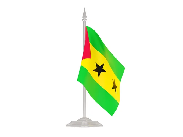 Bandeira de São Tomé e Príncipe com mastro de bandeira. Renderização 3d — Fotografia de Stock