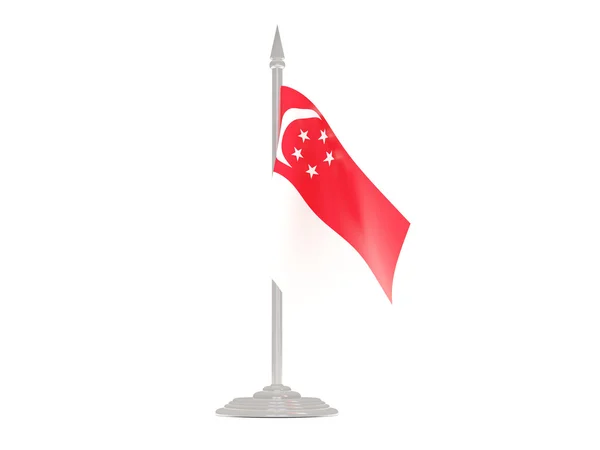Σημαία της Σιγκαπούρης με κοντάρι σημαίας. 3D καθιστούν — Φωτογραφία Αρχείου