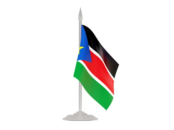 南苏丹与旗杆的旗帜。3d 渲染 — 图库照片