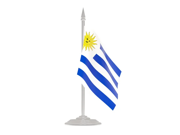 Flaga Urugwaju z masztem. renderowania 3D — Zdjęcie stockowe