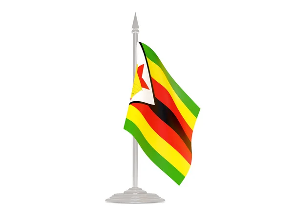 Drapeau de zimbabwe avec mât de drapeau. 3d rendu — Photo