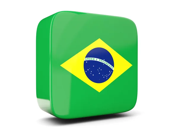 Icône carrée avec drapeau du carré brésilien. Illustration 3D — Photo