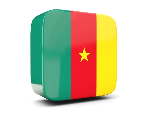 Négyzet alakú ikon a téren Kamerunban zászlaja. 3D-s illusztráció — Stock Fotó