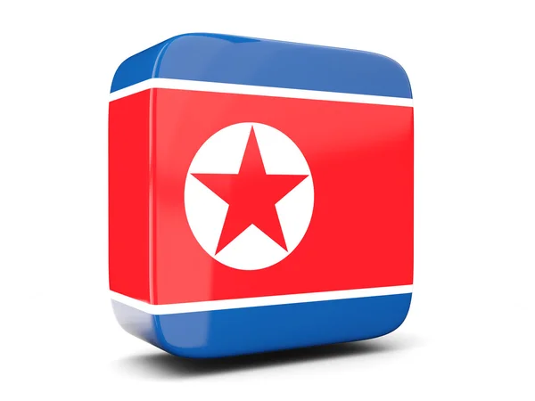 Icono cuadrado con bandera de Corea del Norte. Ilustración 3D —  Fotos de Stock