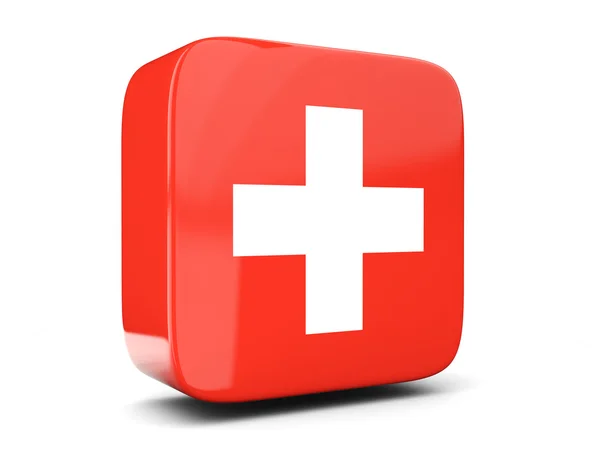 Vierkante pictogram met de vlag van Zwitserland vierkante. 3D illustratie — Stockfoto