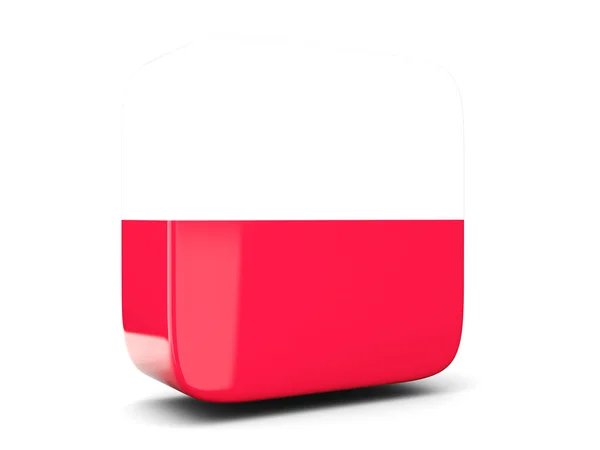 Ícone quadrado com bandeira de polônia quadrada. Ilustração 3D — Fotografia de Stock