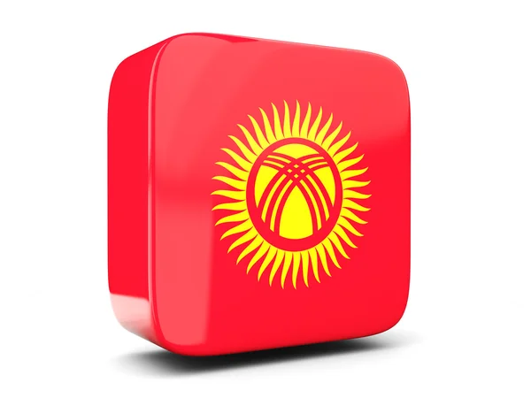 Vierkante pictogram met de vlag van Kirgizië plein. 3D illustratie — Stockfoto