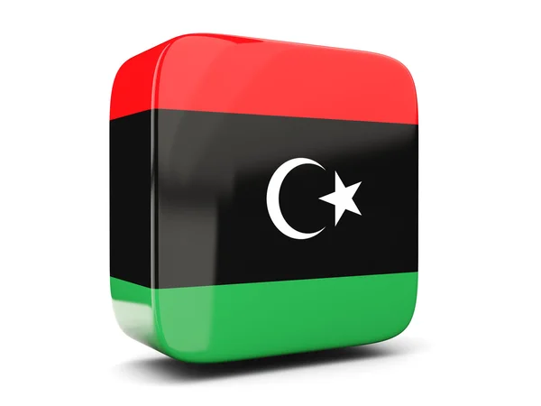 Icona quadrata con bandiera di libya square. Illustrazione 3D — Foto Stock