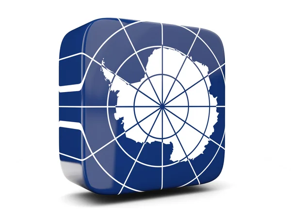 Icono cuadrado con bandera de la plaza antártica. Ilustración 3D — Foto de Stock
