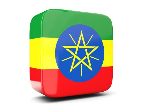 Icono cuadrado con bandera de ethiopia cuadrado. Ilustración 3D — Foto de Stock