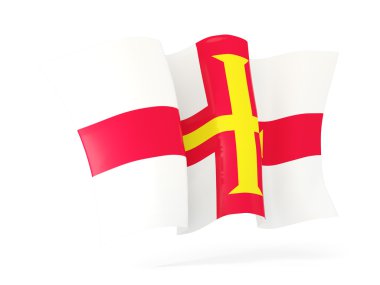 Guernsey bayrağı sallayarak. 3D çizim