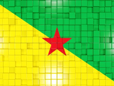 Arka plan ile kare parçalar. Fransız Guyanası bayrağı. 3D illustra