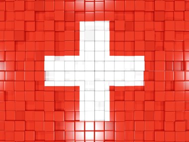 Arka plan ile kare parçalar. İsviçre bayrağı. 3D illustrati