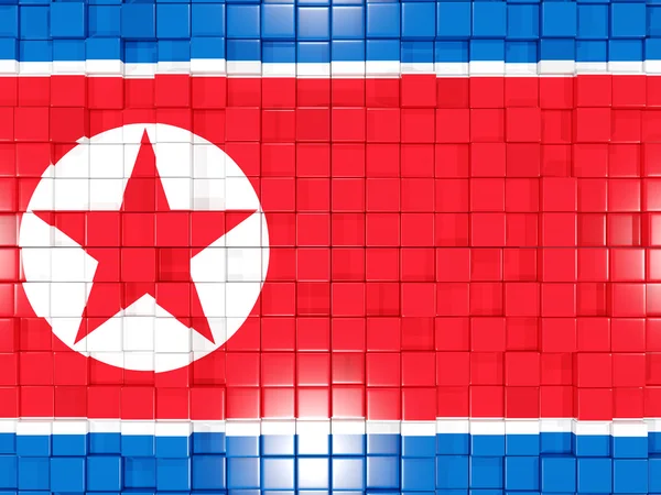 Arka plan ile kare parçalar. Kuzey Kore bayrak. 3D illustrati — Stok fotoğraf