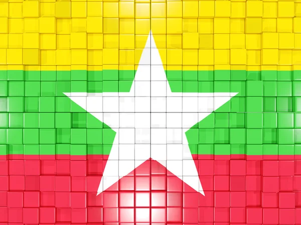 Hintergrund mit quadratischen Teilen. Flagge der Myanmar. 3D-Illustration — Stockfoto