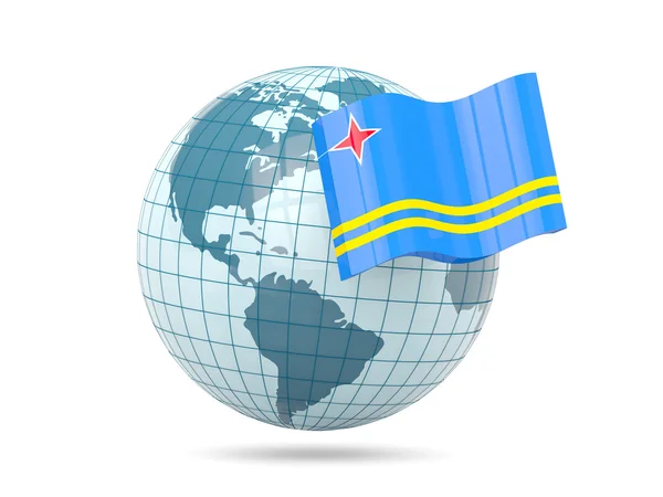 Zeměkoule s Arubská vlajka — Stock fotografie
