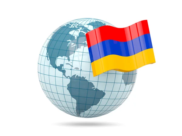 Wereldbol met vlag van Armenië — Stockfoto