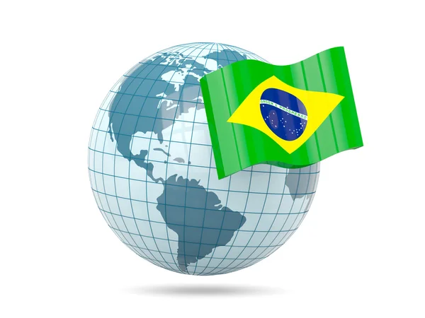 Wereldbol met vlag van Brazilië — Stockfoto