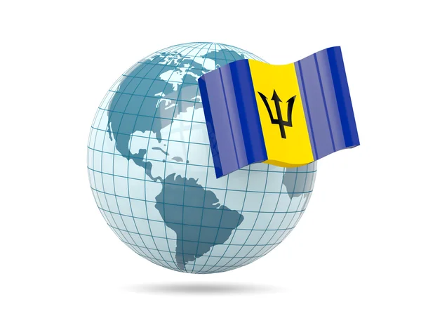 Zeměkoule s vlajkou Barbadosu — Stock fotografie