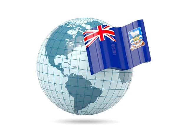 Globe with flag of falkland islands — Stock Photo, Image